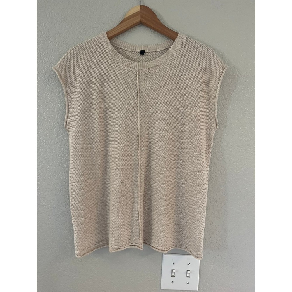 Unbranded Beige Waffle Knit Sweater Vest Sleeveless Crew Neck Top Size M